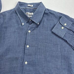 Peter Millar Crown Cool Linen Mens Blue Green Plaid Long Sleeve Shirt Size XL